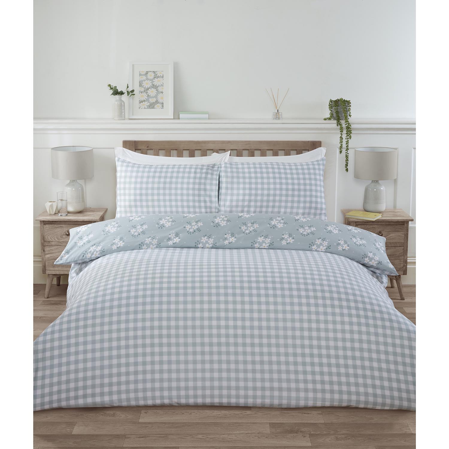 Daisy Duvet Cover and Pillowcase Set - Sage / King Image 2