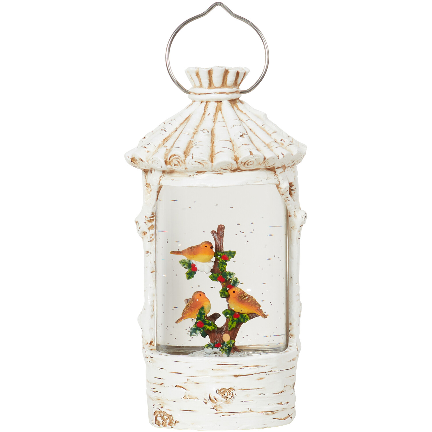 Wood Effect LED Robin Lantern - White Image 1