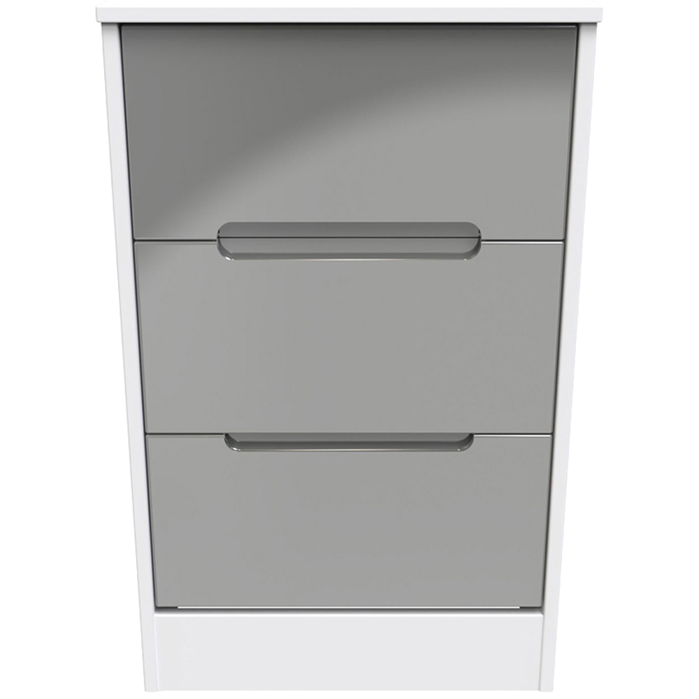 Crowndale Monaco 3 Drawer Grey Gloss and White Bedside Cabinet Ready Assembled Image 2