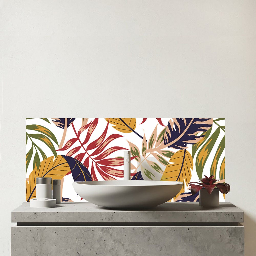 Warren Reed Designer Hawaiian Style Jungle Leaves Glass Bathroom Splashback 25 x 60cm Image 1