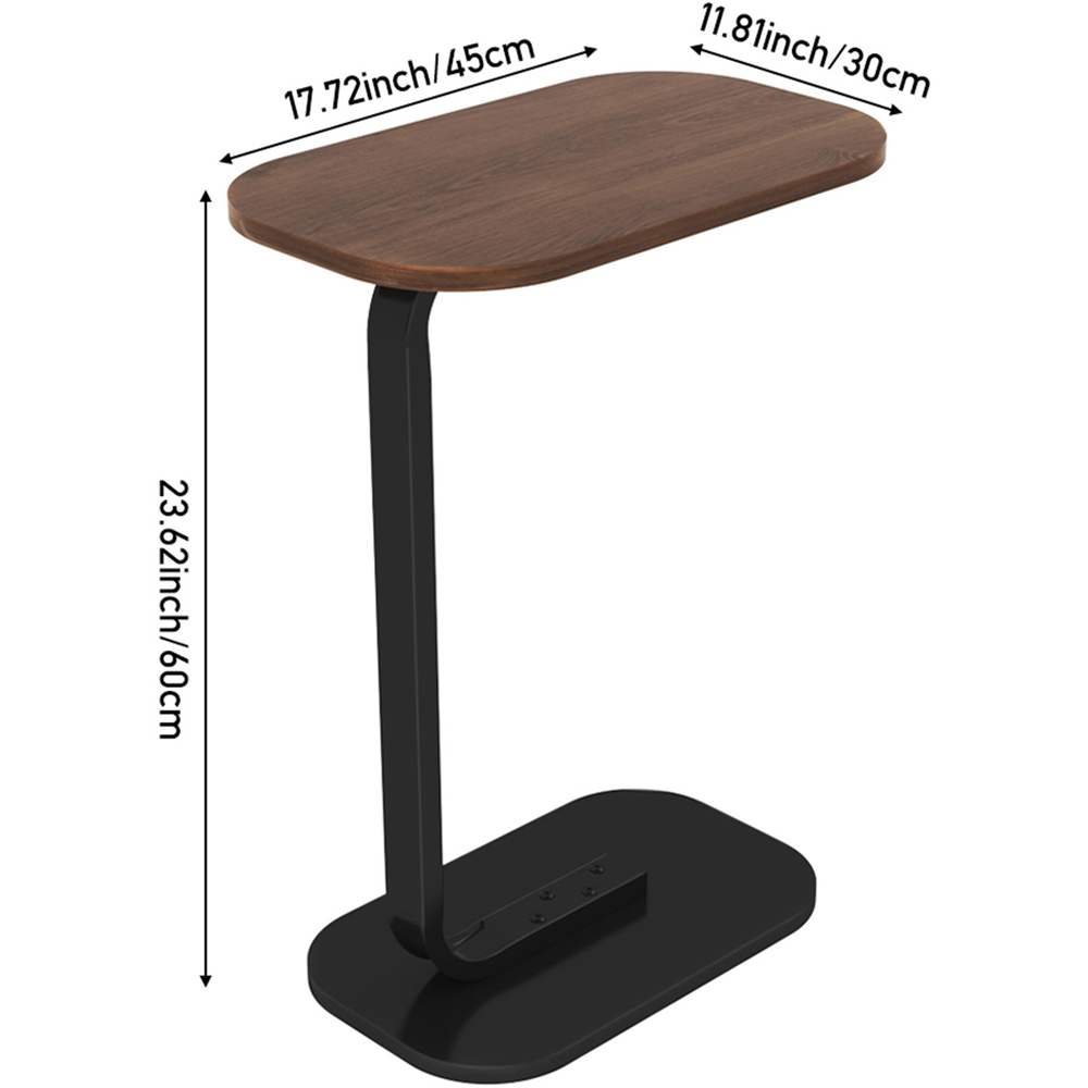 Living and Home Walnut C-Shaped Side Table with Metal Frame Image 9