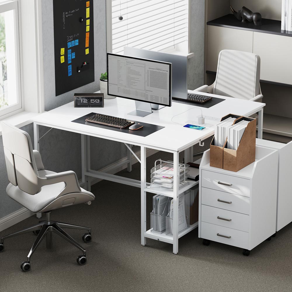 HOMCOM White 2 Shelf Reversible Computer Desk Image 5