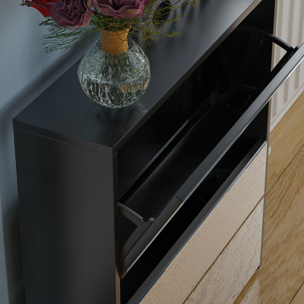 Vida Designs Welham Black 2-Drawer Mirrored Shoe Cabinet Rack Image 6
