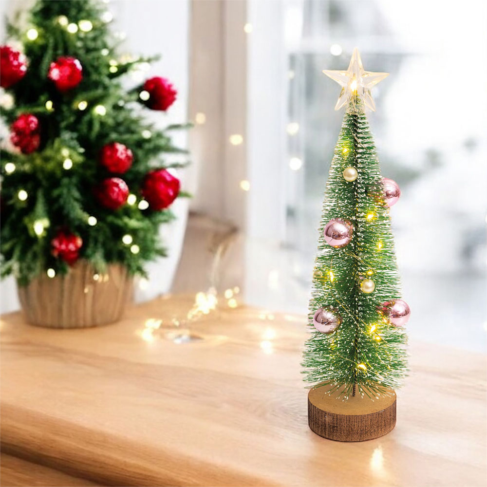 Xmas Haus Pink Baubles Light Up Christmas Tree 27.5cm Image 2