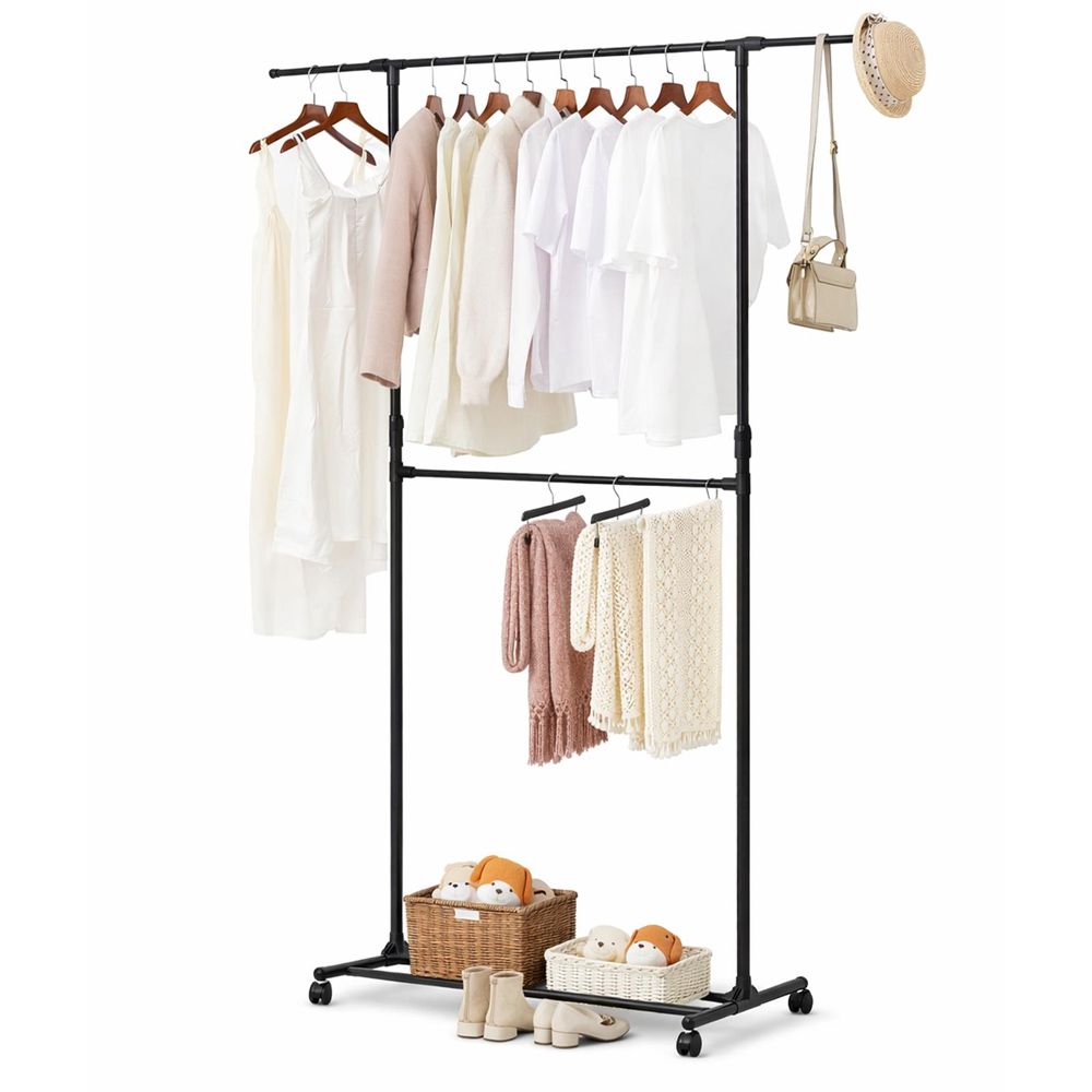 House Of Home Black Adjustable Double Clothes Rail Image 3