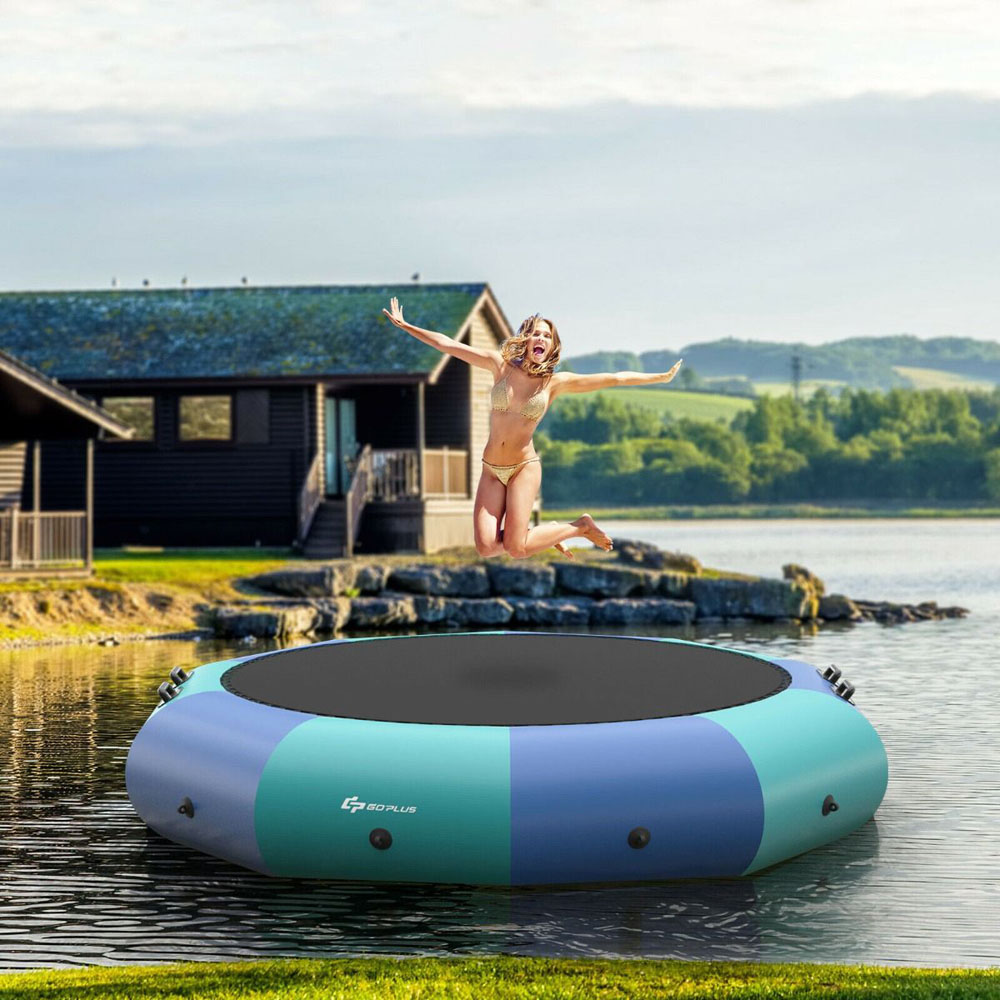 Costway Kids 10ft Blue Inflatable Water Trampoline with Electric Inflator Image 2