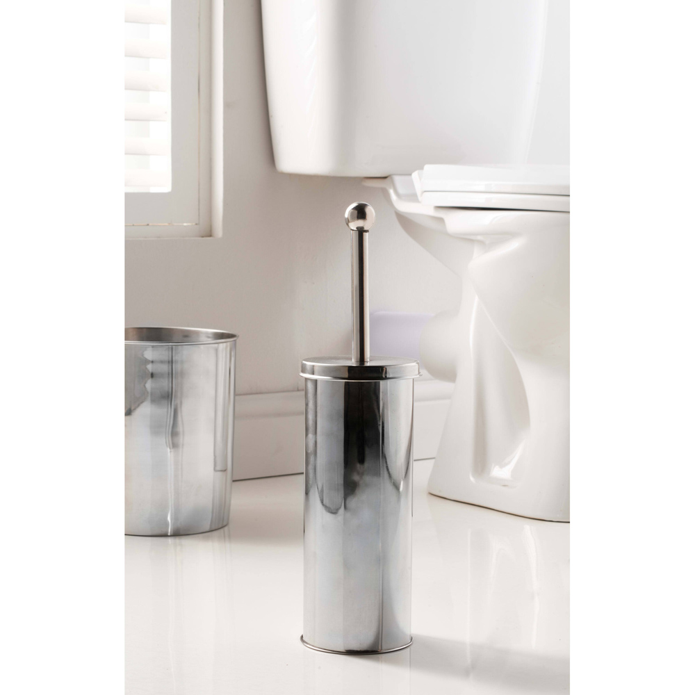 OurHouse Chrome Toilet Brush and Bin Image 5