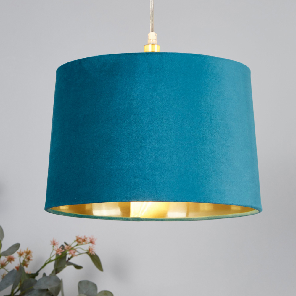 Lighting Collection Posner Teal Velvet Tapered Drum Lamp Shade 30cm Image 2
