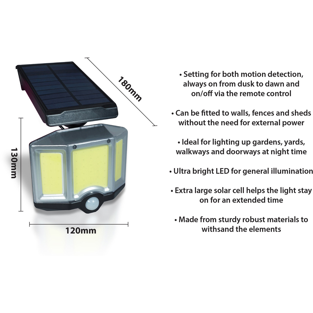 St Helens Black Solar Powered LED Security Wall Lamp with Remote Control Image 5