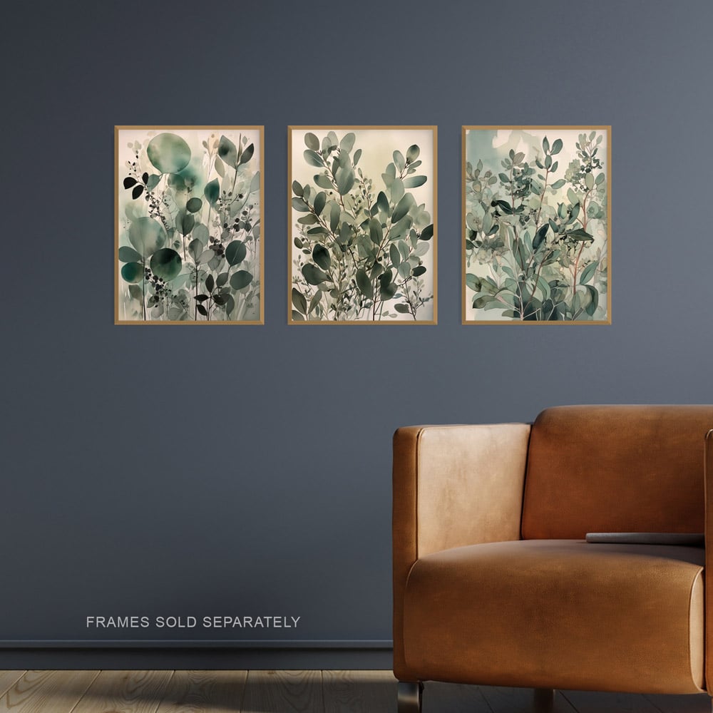 Artery8 Sage Green Botanical Plants Leaves Watercolour Wall Art Print 30 x 41cm 3 Pack Image 2