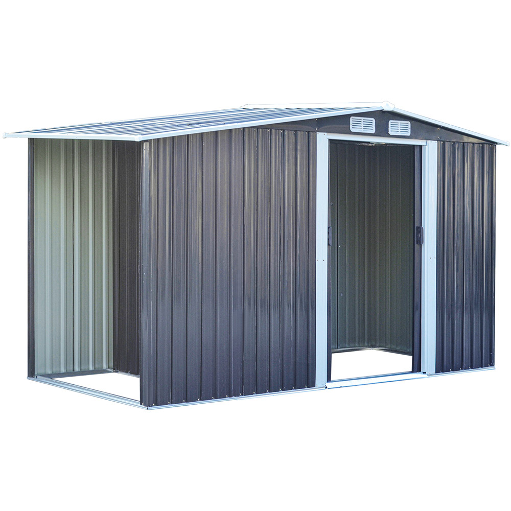 Living and Home 4 x 8ft Anthracite Metal Apex Garden Storage Shed with Log Storage Image 1
