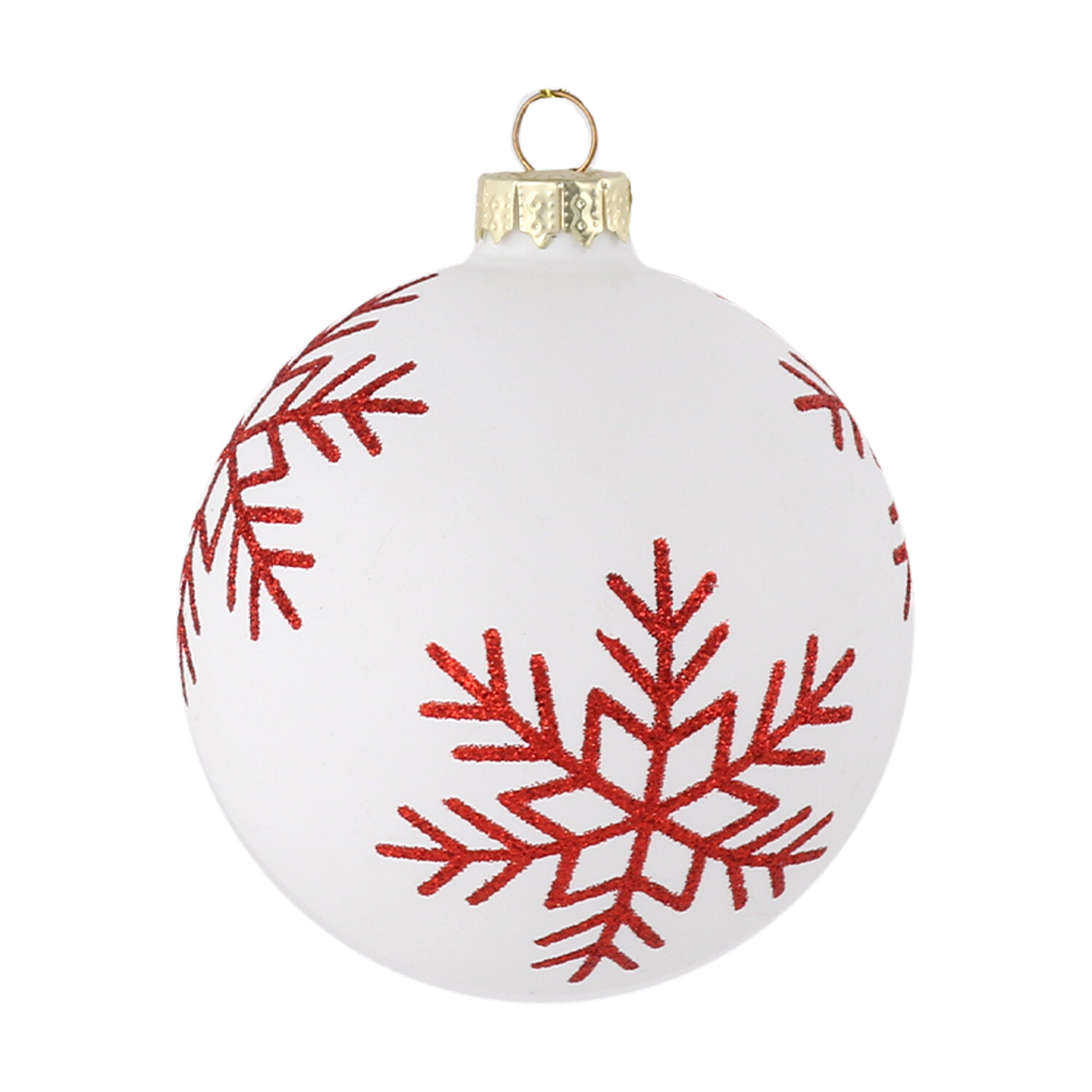 Matte Red and White Snowflake Bauble - White Image 1