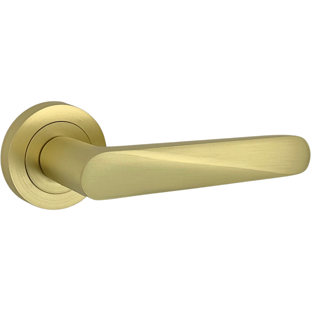 AXS Hardware Detroit Satin Brass Bathroom Door Handles on Rose Image 4