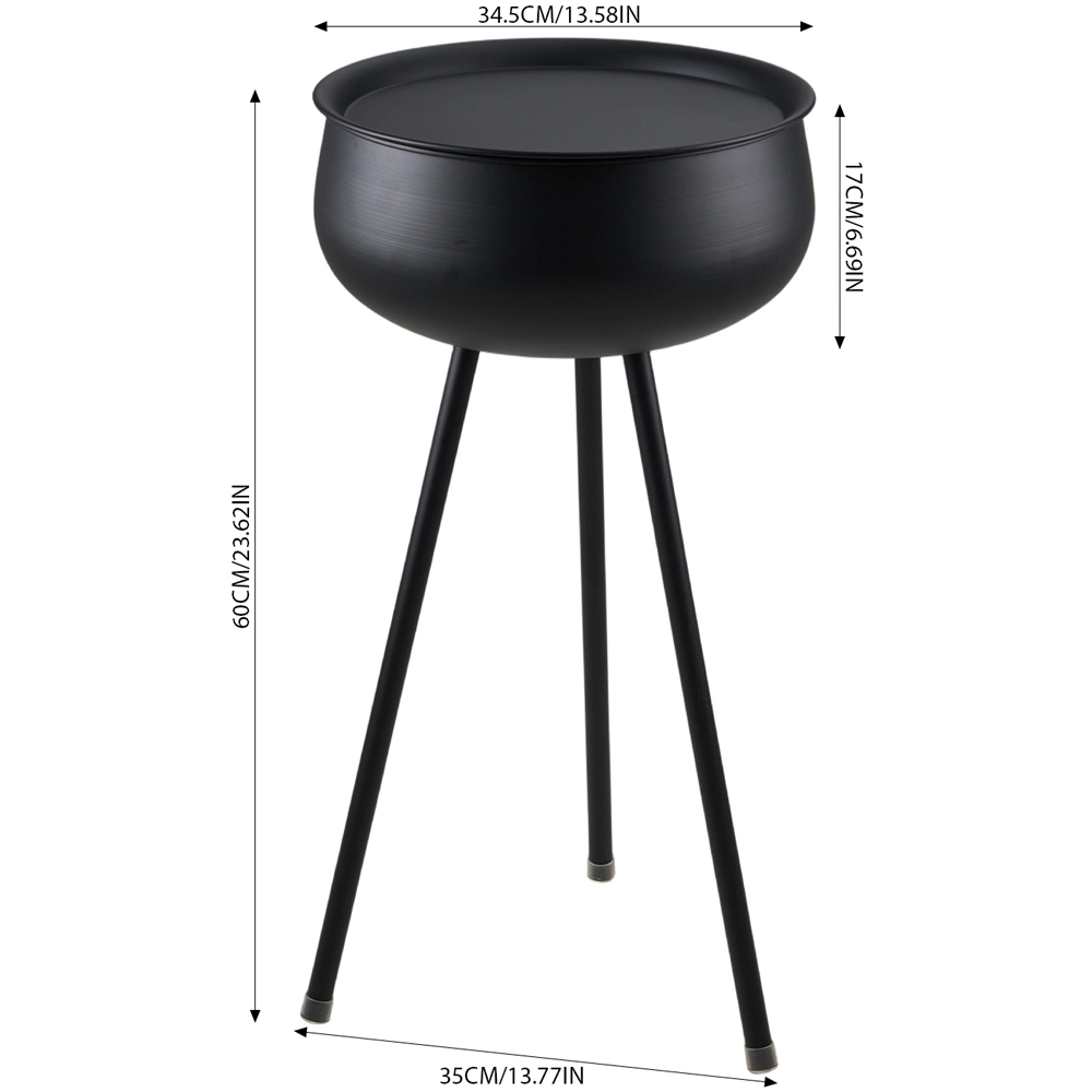 Living and Home Black Round Lift-Top Storage Side Table with Hidden Compartment Image 9