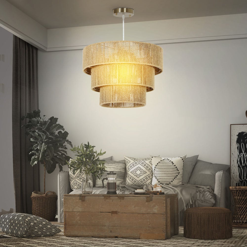 Portland Bohemian 3 Tier Light Brown Hemp Rope Pendant Light Image 6