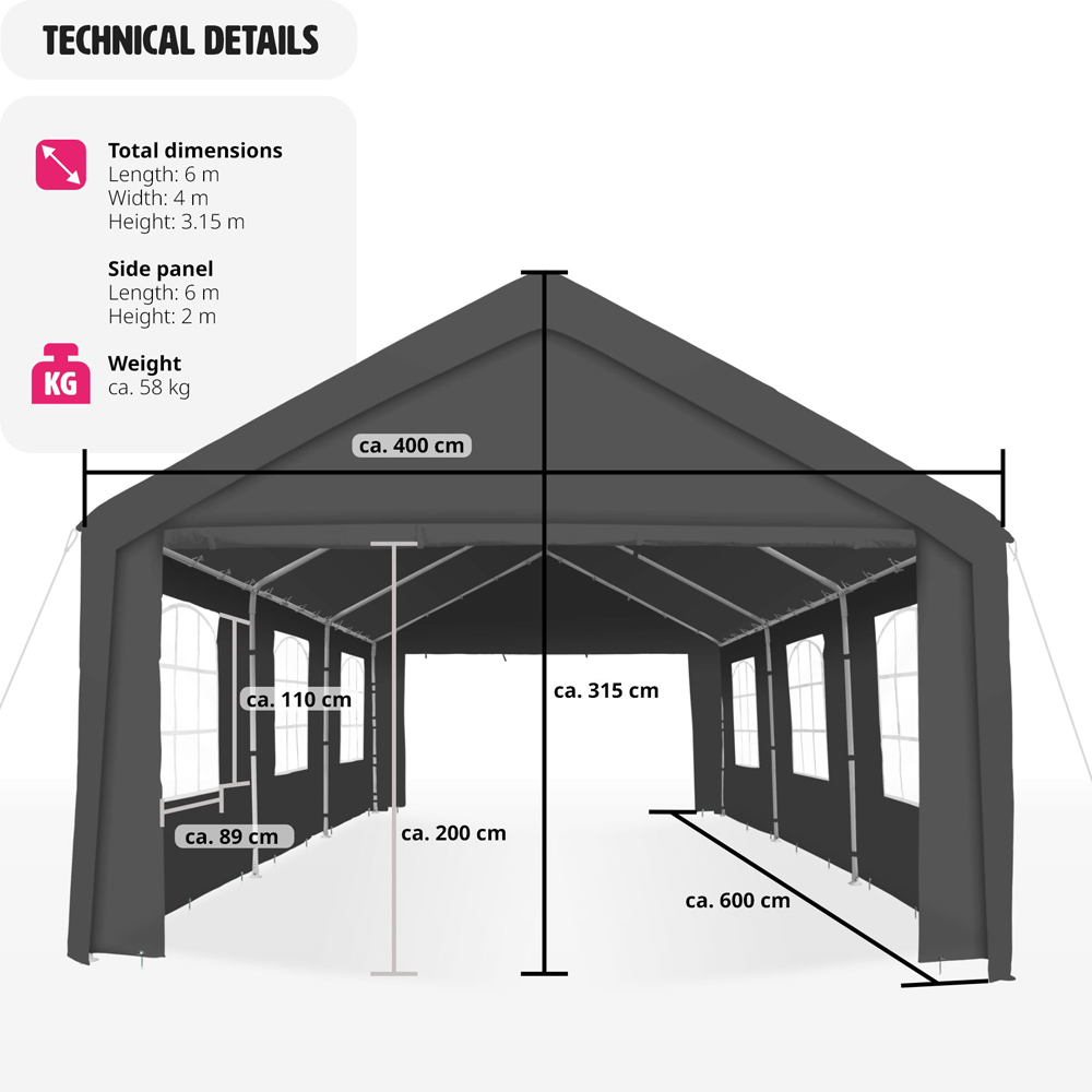 tectake Jasko 6 x 4m Grey Side Panel Plug In Gazebo Image 9