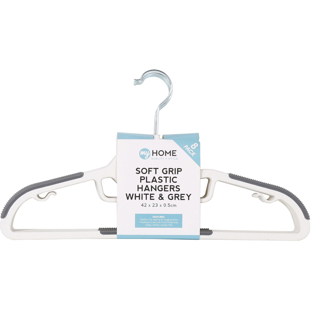 My Home White and Grey Soft Grip Plastic Hanger 8 Pack Image
