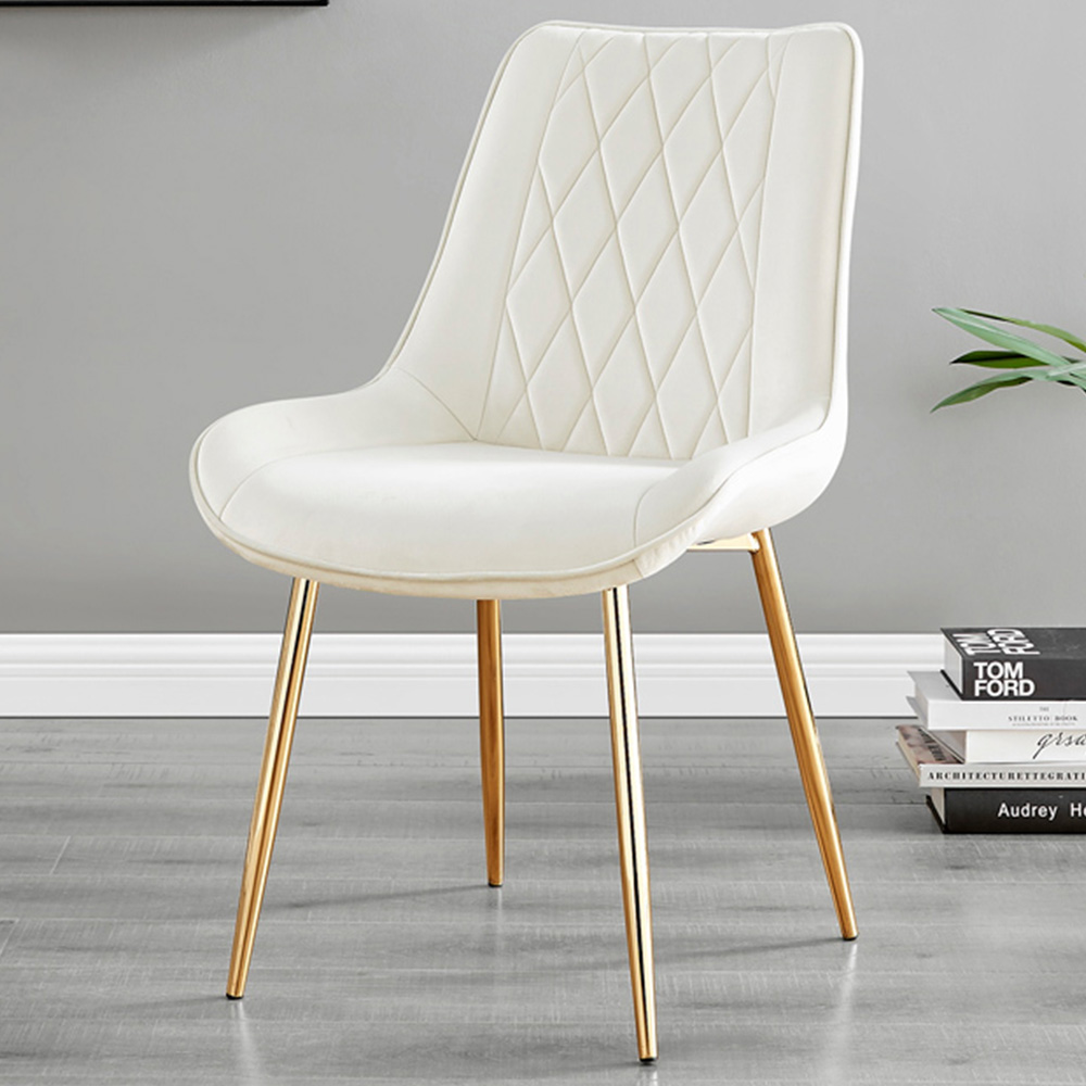 Furniturebox Cesano Set of 2 Cream and Gold Velvet Dining Chair Image 1