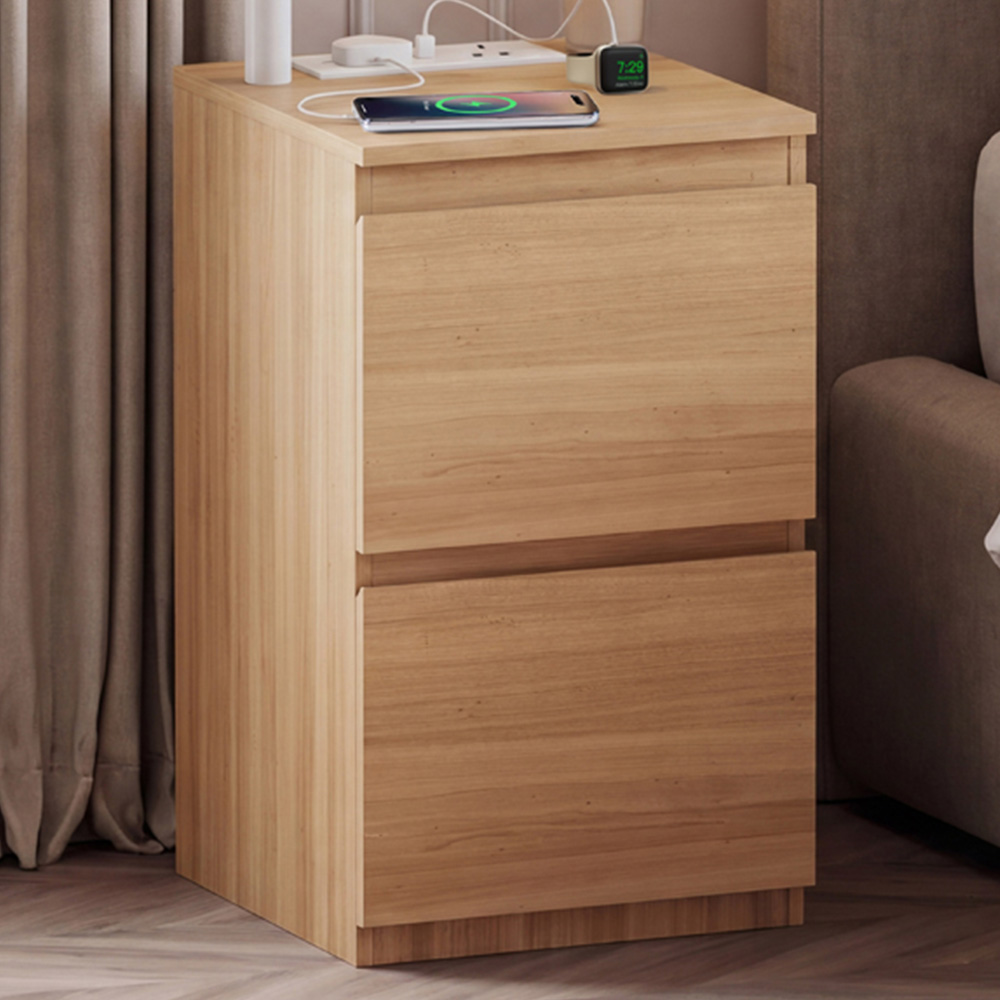 VIDA DESIGNS Denver 2 Drawer Pine Bedside Chest with Power Outlet Image 1
