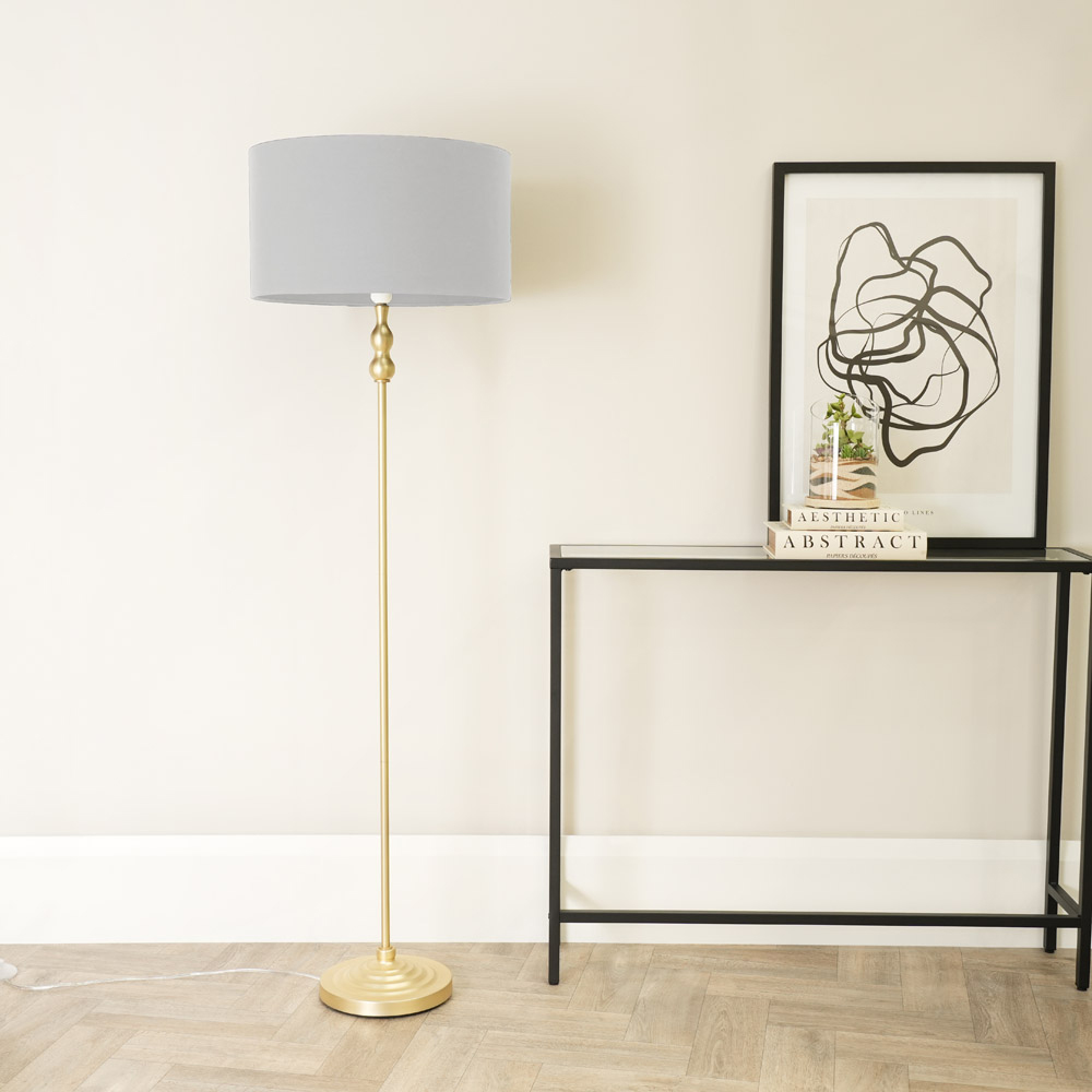 ValueLights Maggie Grey and Gold Drum Shade Candlestick LED Floor Lamp Image 3