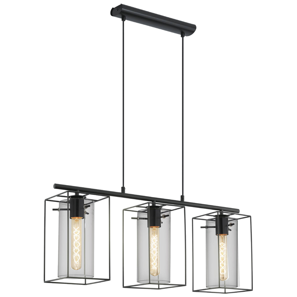 EGLO Loncino 3L Caged Glass Pendant Light Image 1
