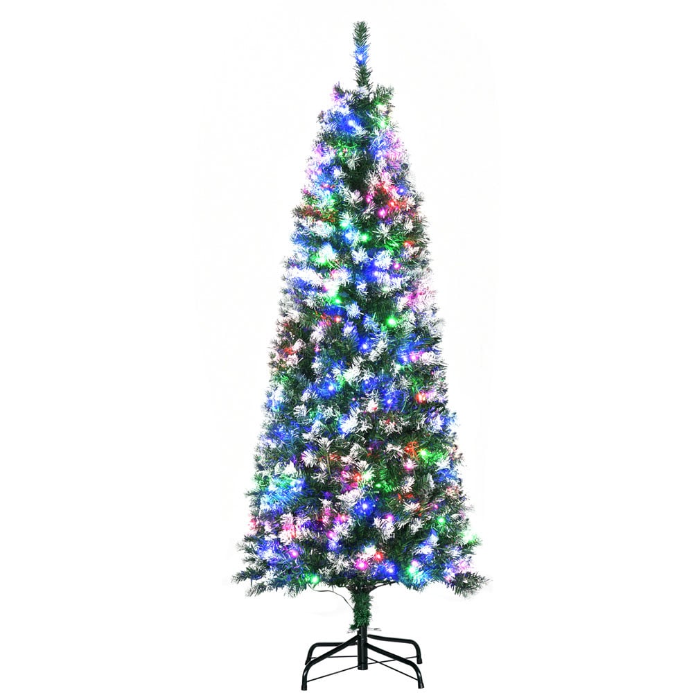 Everglow Colourful LED Pre-Lit Pencil Slim Green Artificial Christmas Tree 5ft Image 1