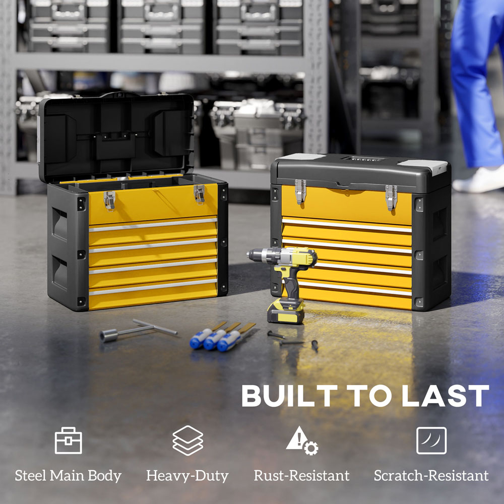 HOMCOM 4 Drawer Yellow Steel Toolbox Image 6