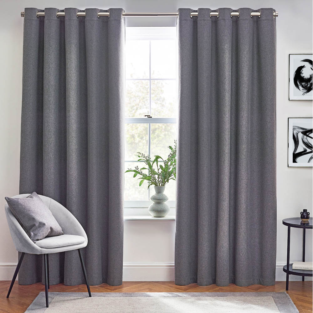 furn. Dawn Charcoal Thermal Blackout Eyelet Curtain 168 x 229cm Image 1