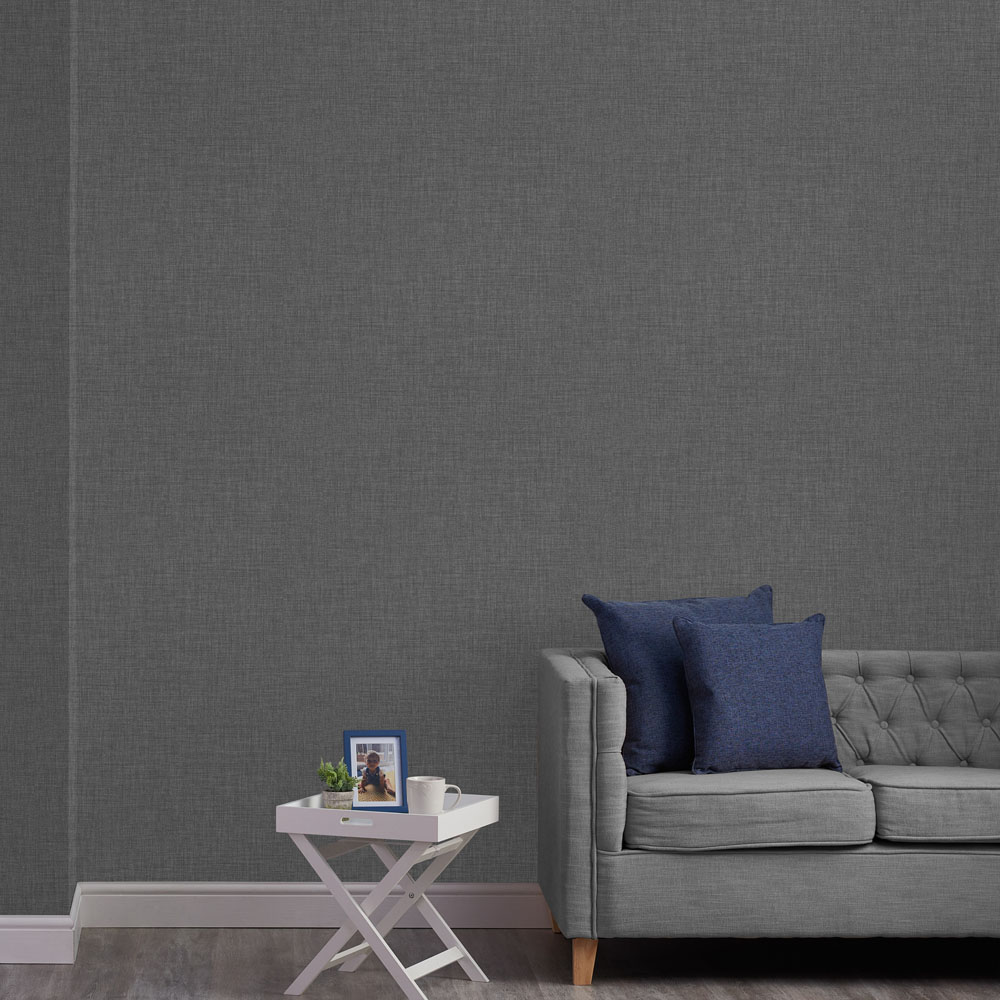 Superfresco Colours Linen Glitter Plain Charcoal Wallpaper Image 4