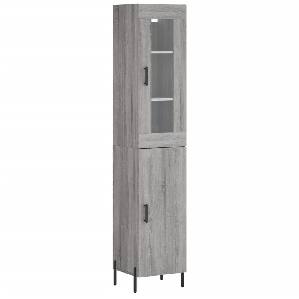 vidaXL 2 Glass and Wood Door Grey Sonoma Highboard with Black Handle Image 2