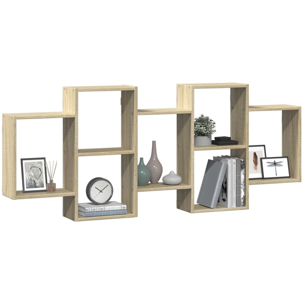 vidaXL 7 Shelf Sonoma Oak Floating Wall Shelf Image 4