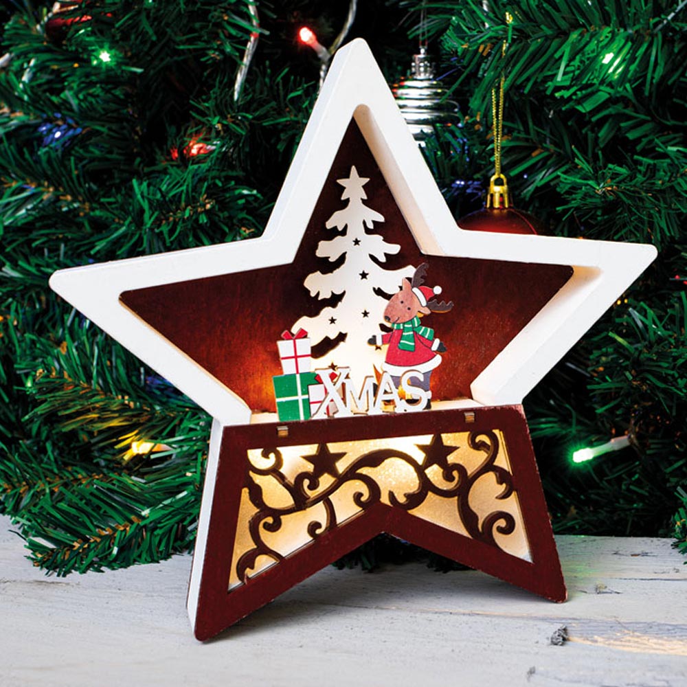 St Helens Multicolour Festive Light Up Wooden Christmas Star Image 3