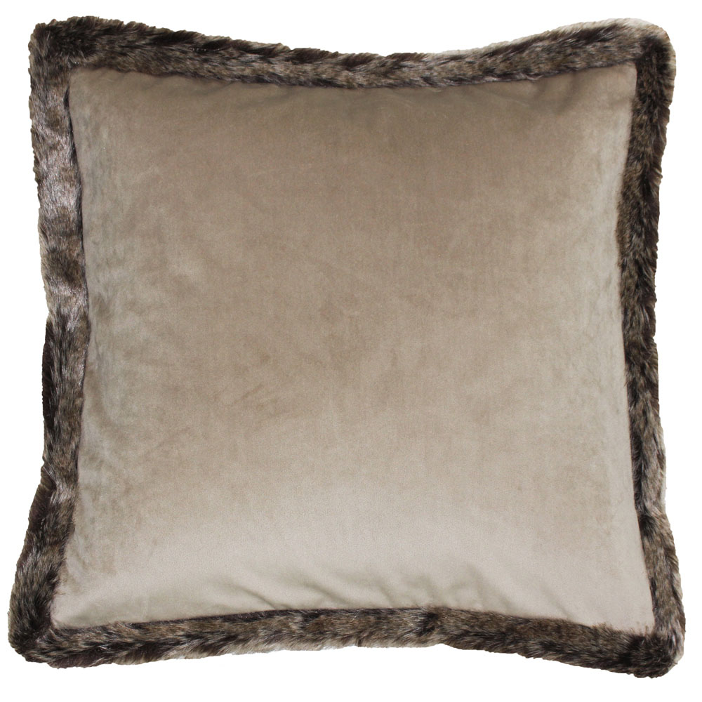 Paoletti Kiruna Taupe Faux Fur Trim Cushion Image