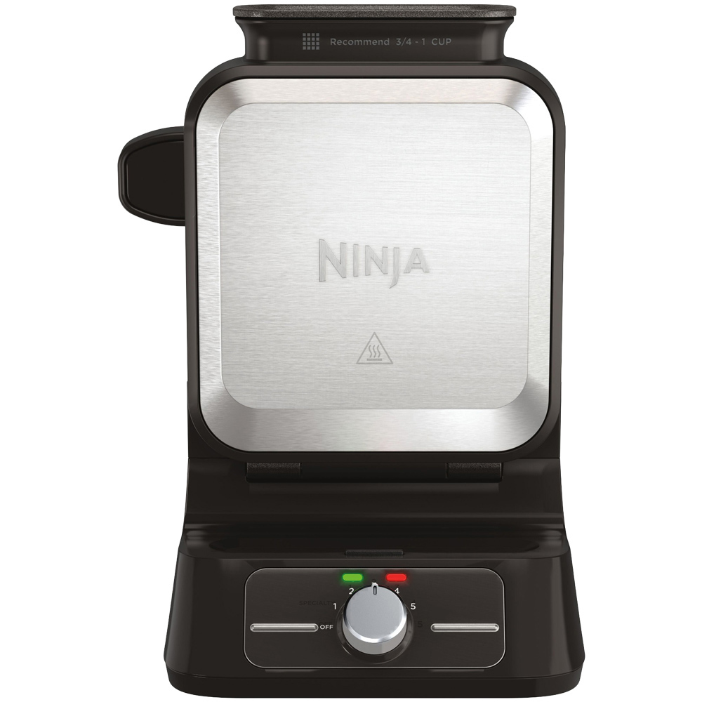 Ninja BW1000UK Black and Silver Belgian Waffle Maker Image 1