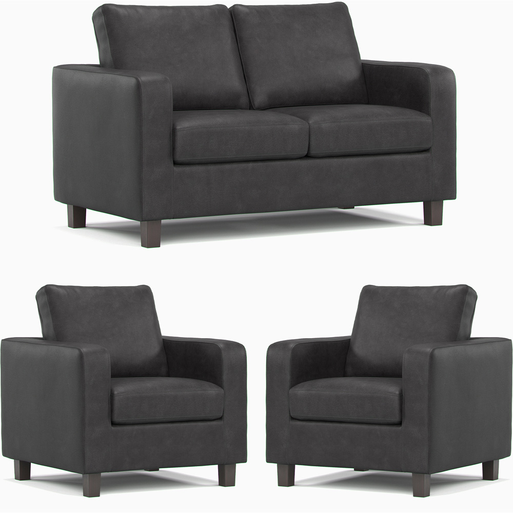 York 4 Seater Black Faux Leather Sofa Suite Image 2