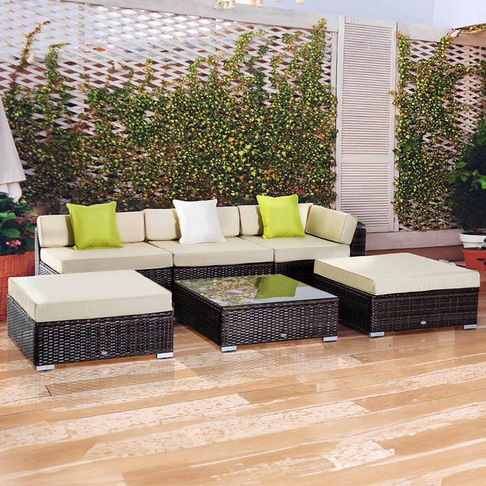 Outsunny 5 Seater Brown PE Rattan Sofa Lounge Set Wilko