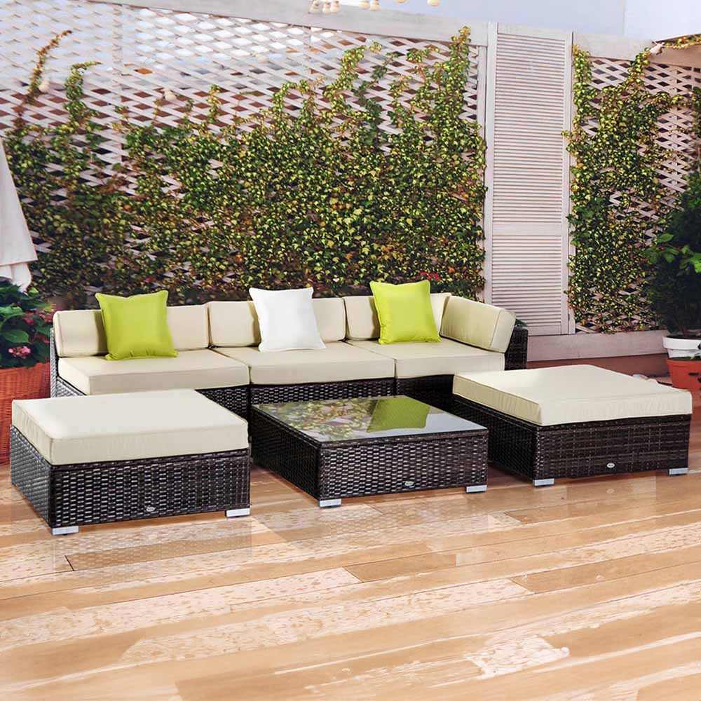 Outsunny 5 Seater Brown PE Rattan Sofa Lounge Set Image 1