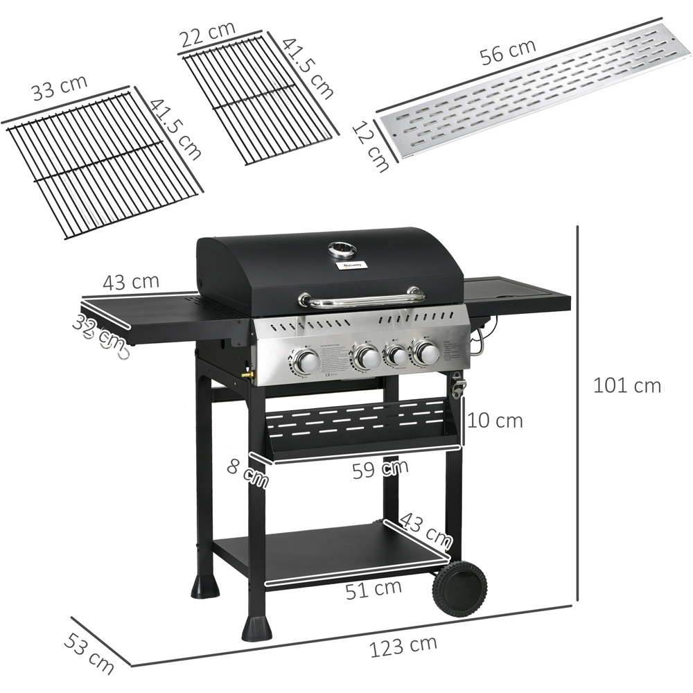 Outsunny Black 4 Burner Gas BBQ Grill Trolley Image 7