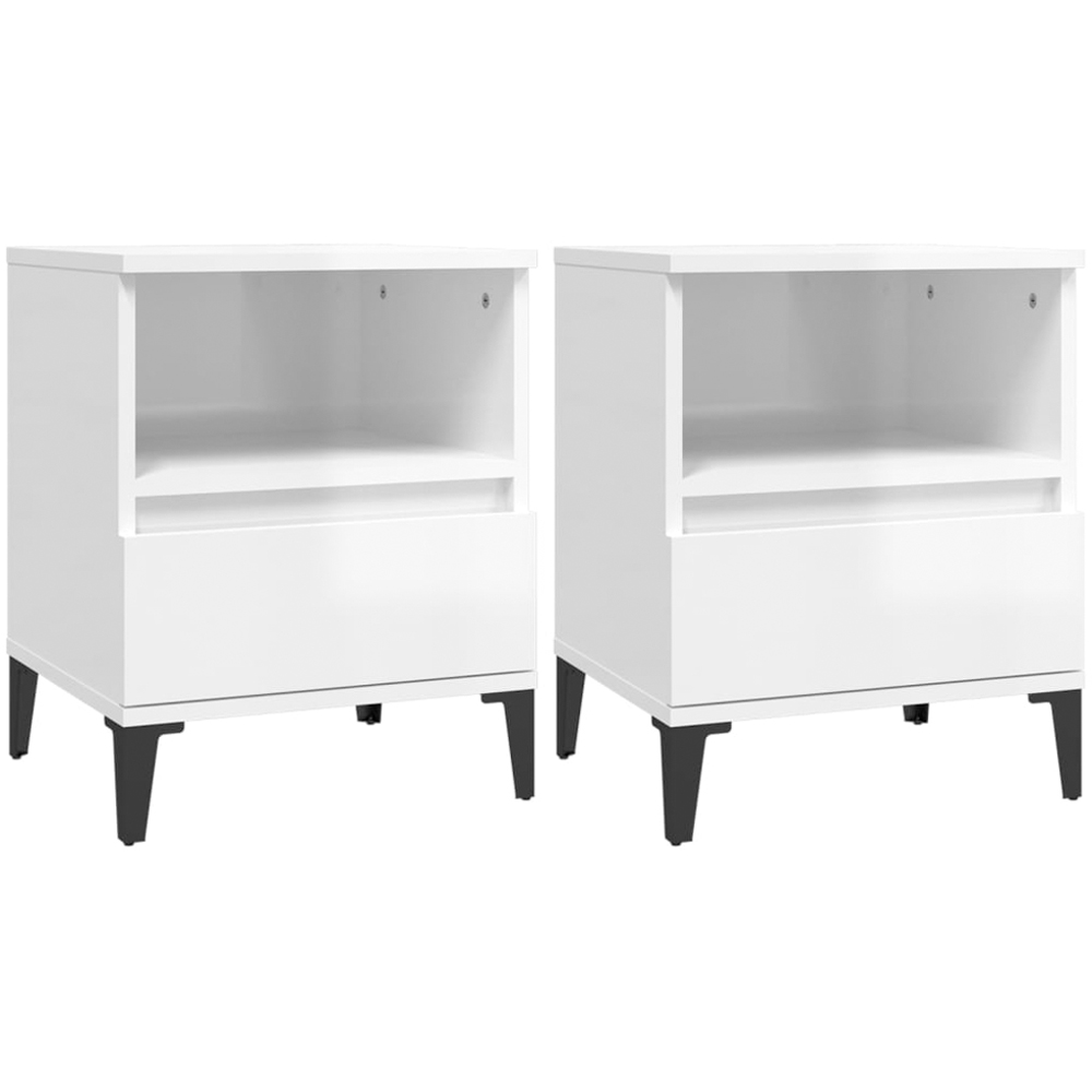 vidaXL Set of 2 Single Drawer Single Shelf High Gloss White Bedside Cabinet Image 2