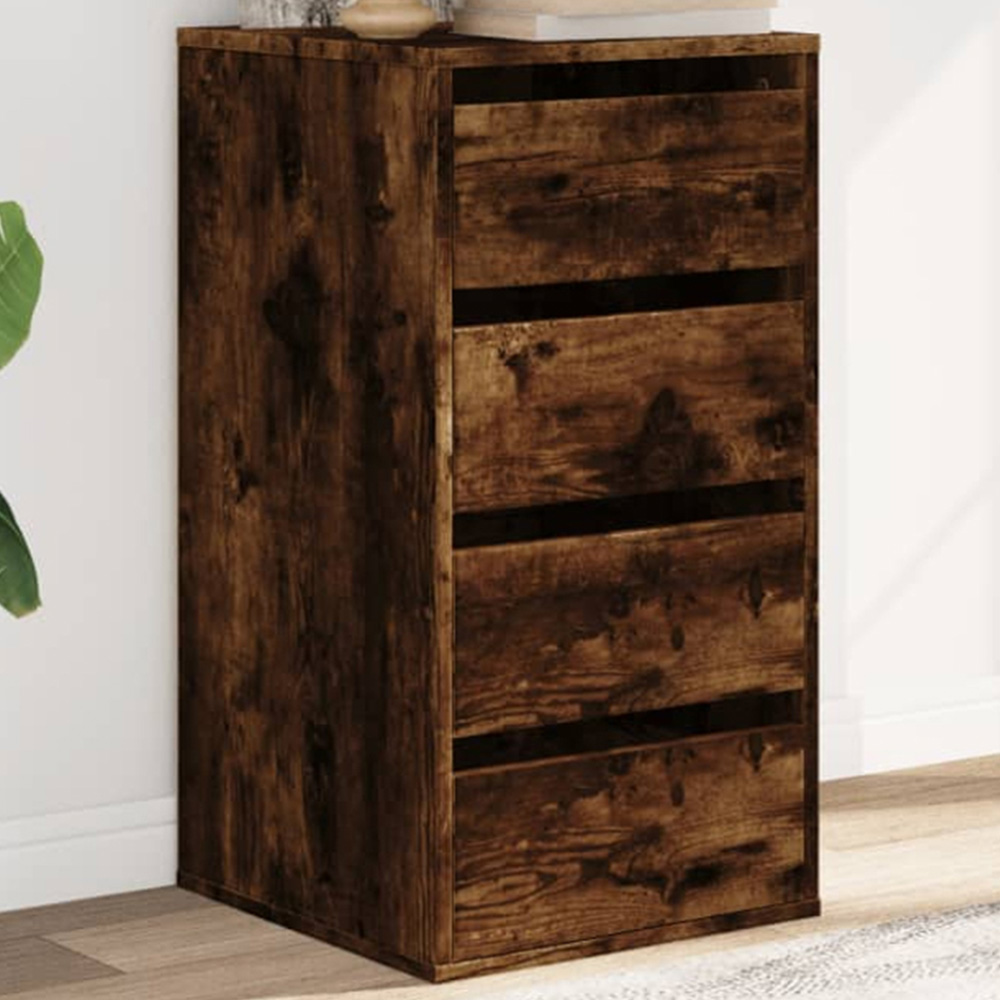 vidaXL 4 Drawer Smoked Oak Wooden Chest of Drawers Image 1