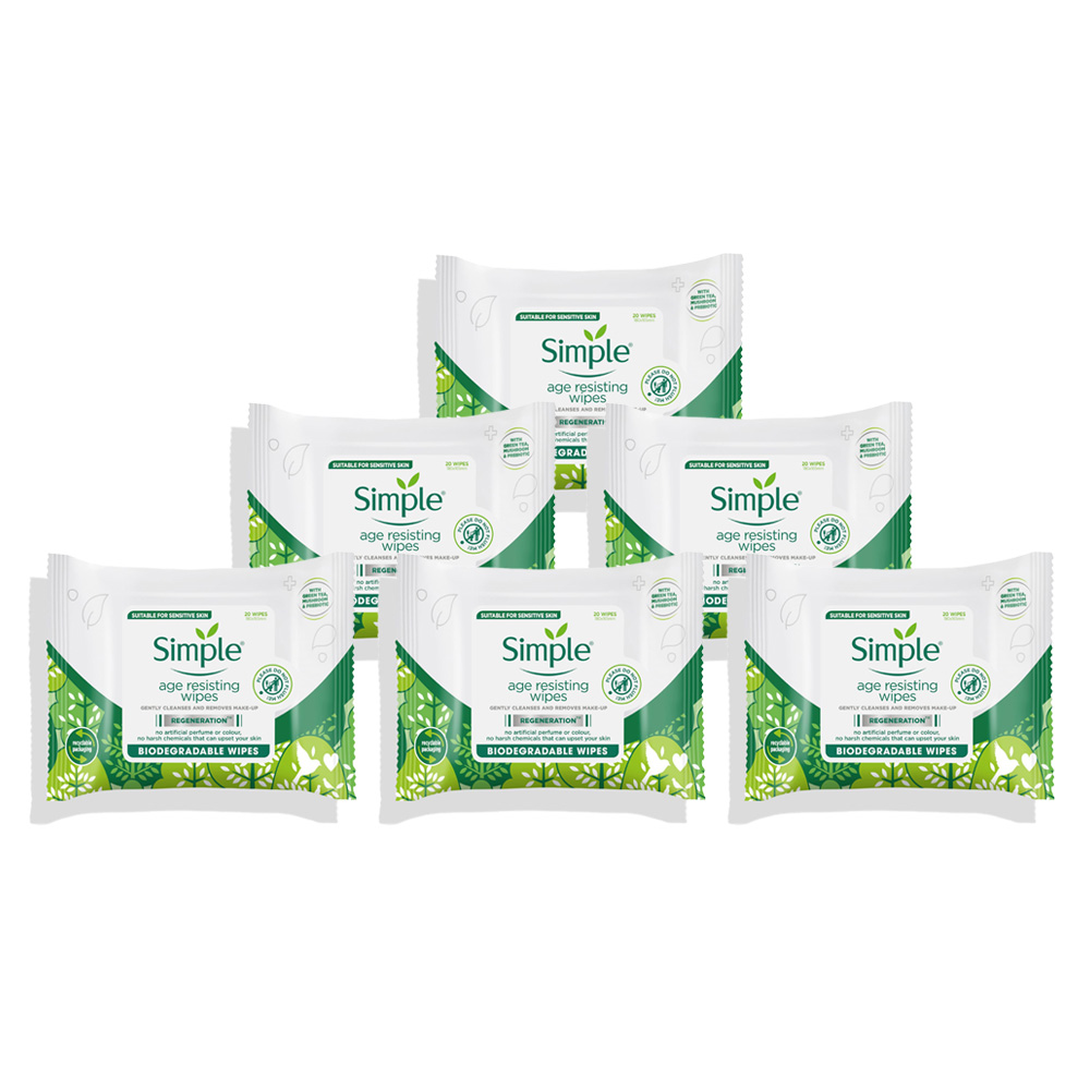 Simple Age Resisting Biodegradable Wipes 20 Pack Case of 6 Image 1