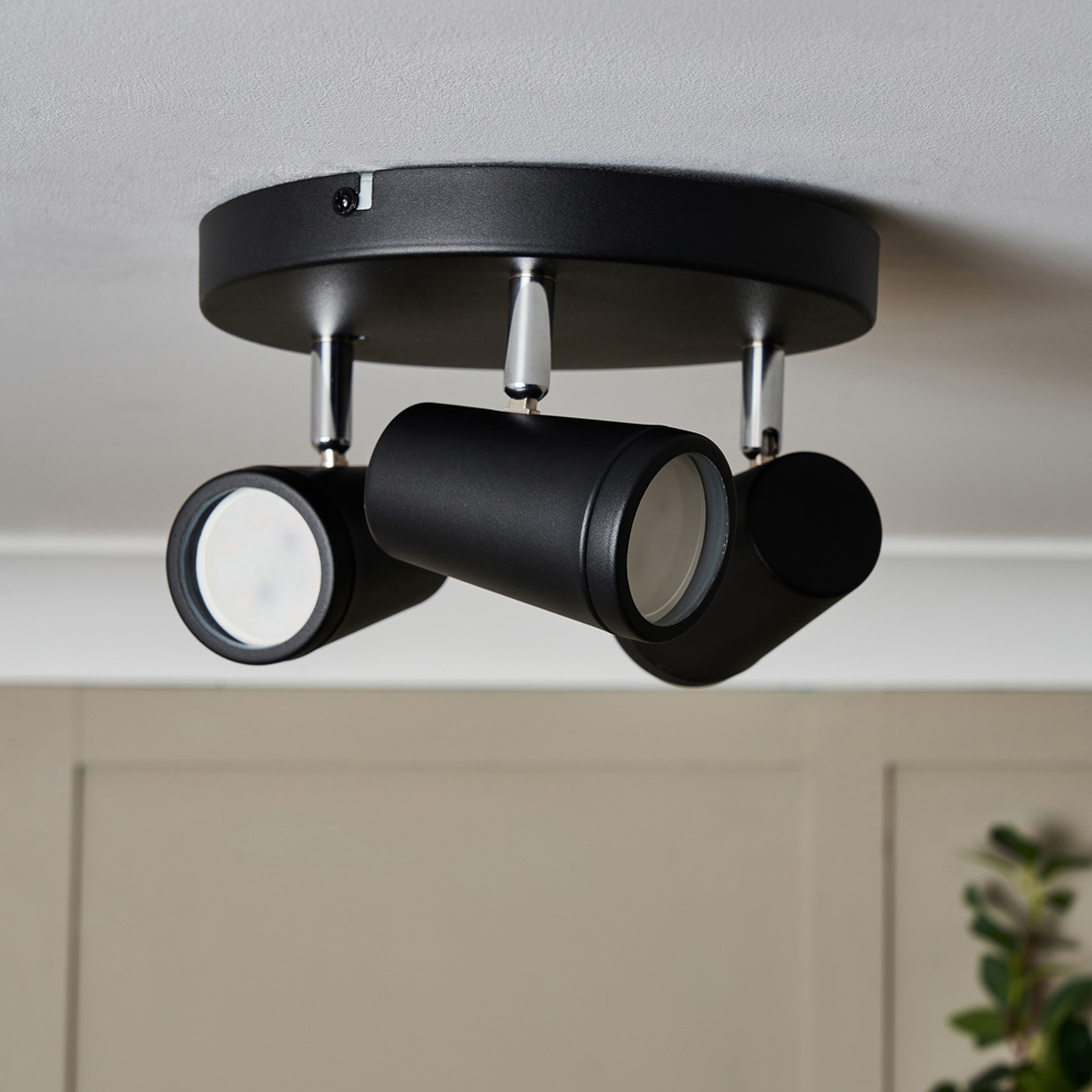Spa Flora Black 3 Light IP44 Flush Ceiling Plate Image 6