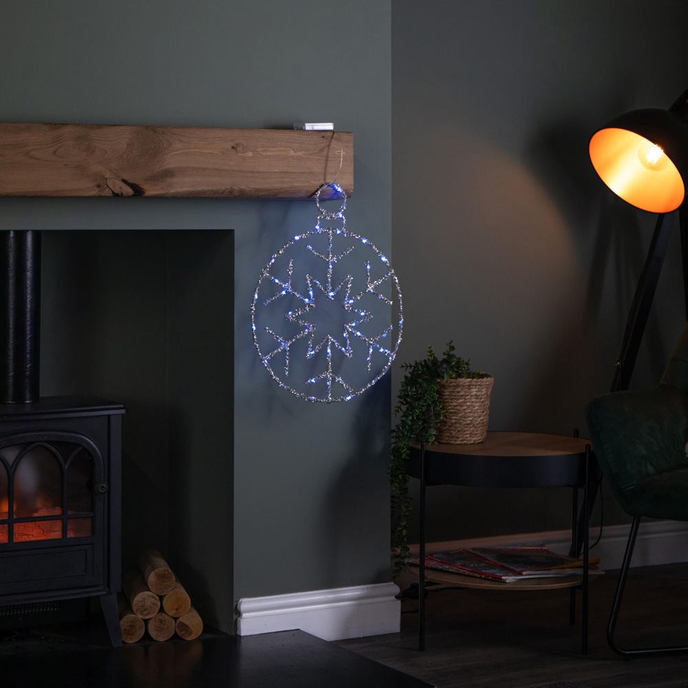 Samuel Alexander Blue Twinkling LED Light Up Silver Snowflake Ball Hanging Christmas Decoration Image 8