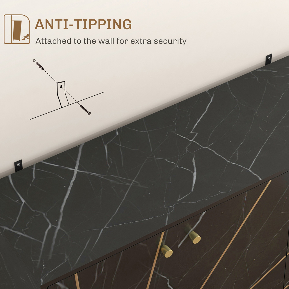 Portland 3 Door Black and Gold Tone Marble Texture Sideboard Image 7
