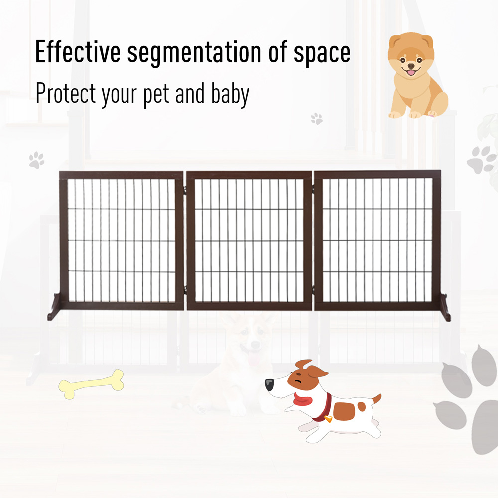 PawHut Brown 3 Panel Foldable Pet Safety Gate Image 4