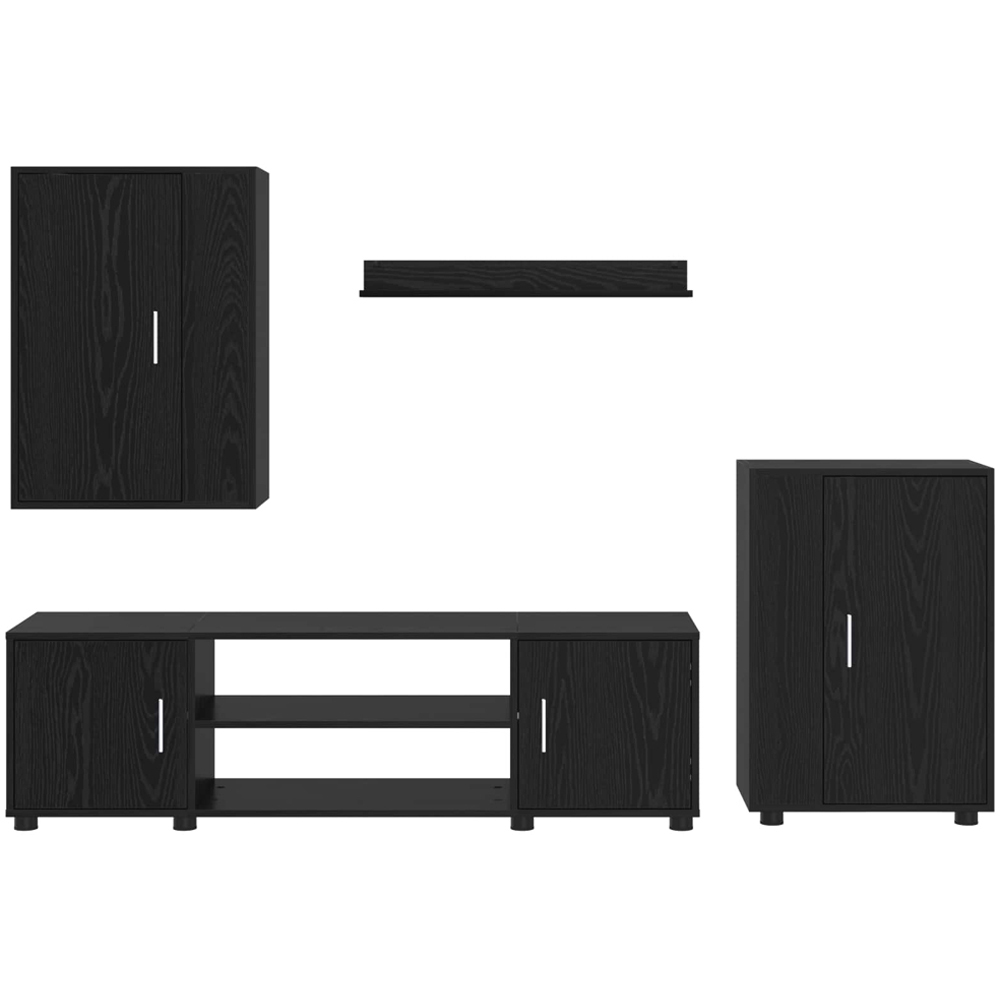 vidaXL Black Oak Wall Mounted 4 Piece TV Cabinet Set Image 4