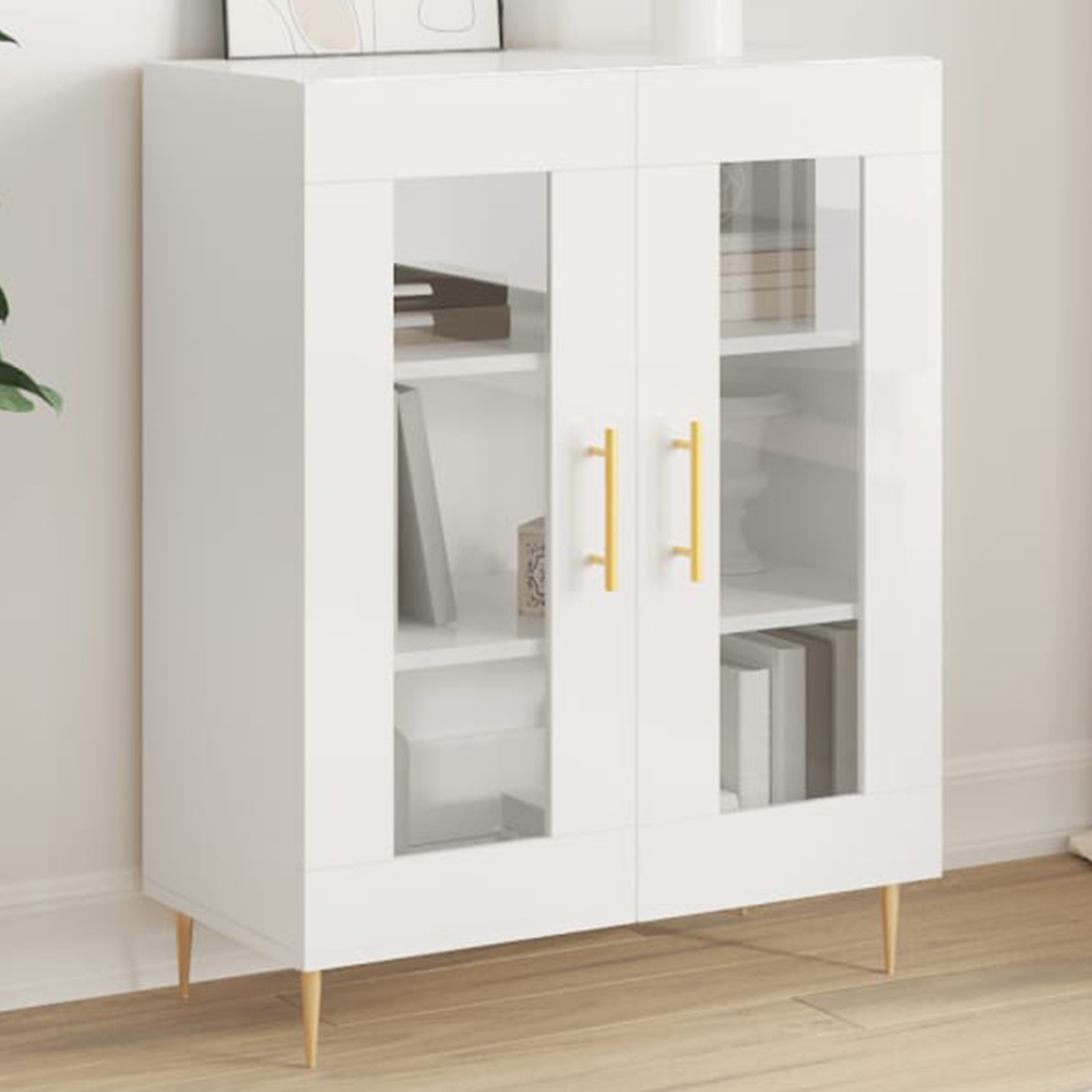 vidaXL 2 Glass Door High Gloss White Sideboard Image 1