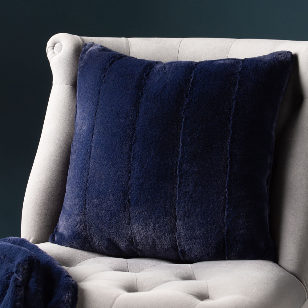 Paoletti Empress Navy Faux Fur Cushion Large Image 2