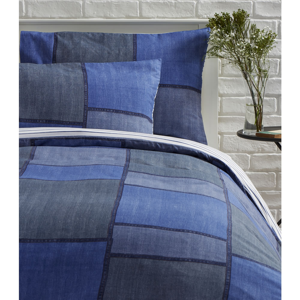 Wilko Duvet Set Double Denim Effect Blue Wilko