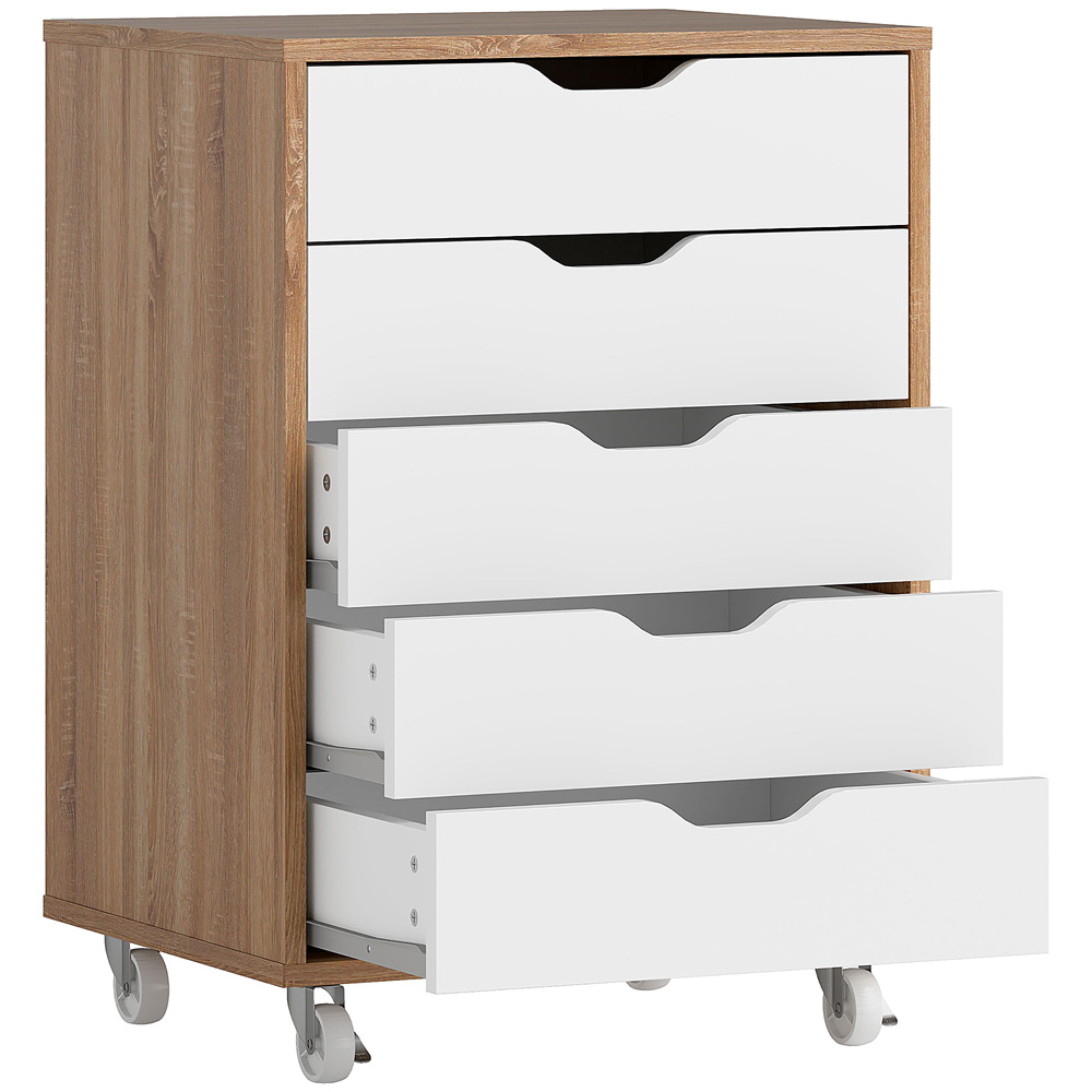 Vinsetto 5 Drawer Oak Mobile Filing Cabinet Image 2